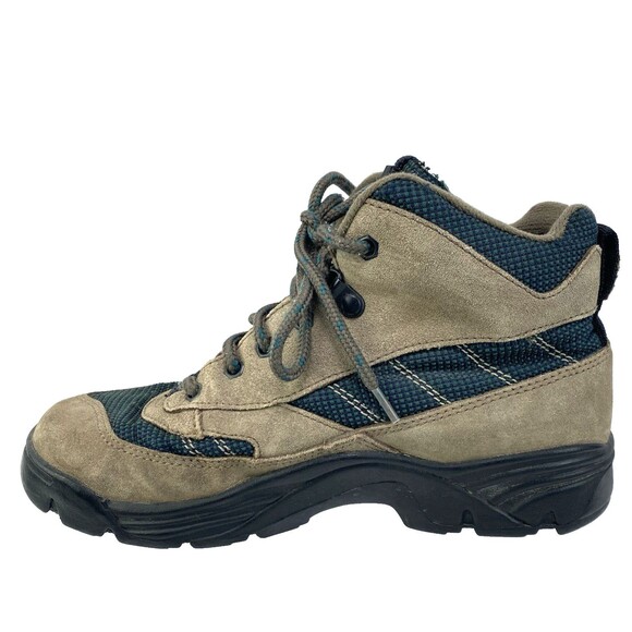 Hi-Tec Lady Idaho Hiking Boots Size 7 Brown Suede Green Cordura Model 4727 - Picture 4 of 10